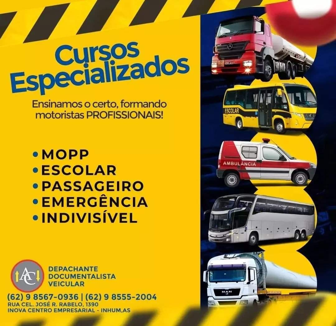 Caminhão, ônibus escolar, ambulância e ônibus rodoviário